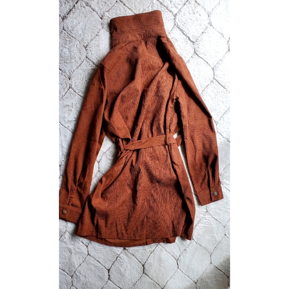 SHEIN Corduroy Solid Belted Shirt Dress. - Picture 2 of 2